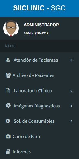 SGC · Atención Pacientes · Laboratorio · Imágenes · Carro de Paro